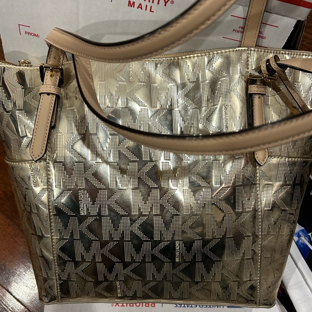 New Michael Kors Gold Metallic Tote Bag